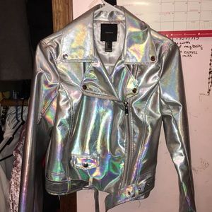Forever 21 holographic moto leather jacket